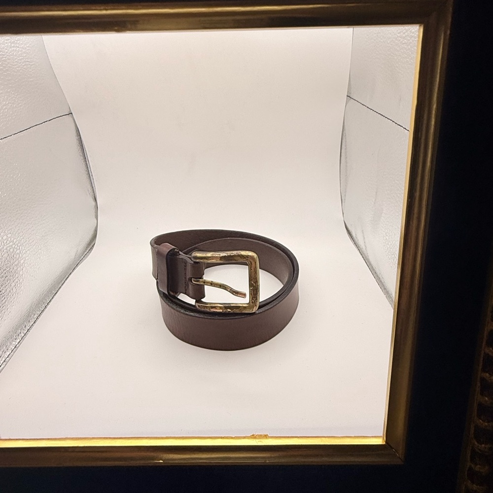 Vintage Guess Brown Leather Belt Brass Buckle Size 30 Made in USA